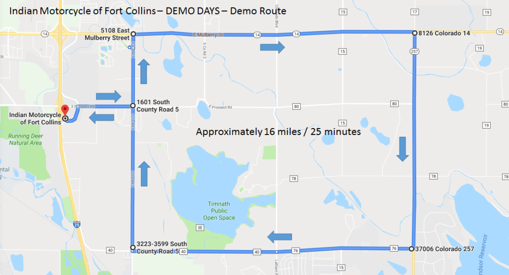 Indian Motorcycle of Fort Collins Demo Days Jul 2019 Route